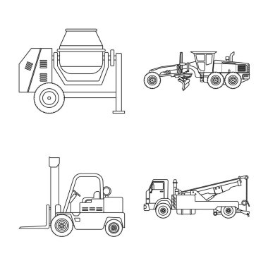 Yapı ve inşaat logo vektör tasarımı. Hisse senedi için yapı ve makine vektör simge kümesi.