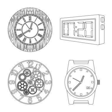 Saat ve saat işareti tasarımını vektör. Hisse senedi için saat ve daire vektör simge topluluğu.