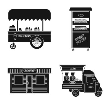 Piyasa ve dış işareti vektör tasarımı. Hisse senedi için Pazar ve gıda vektör simge kümesi.