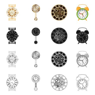 Saat ve saat logo yalıtılmış nesne. Saat ve daire hisse senedi vektör çizim topluluğu.