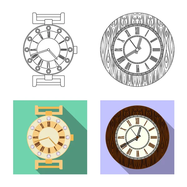 Objet isolé de l'horloge et le logo du temps. Ensemble d'horloge et icône vectorielle cercle pour stock . — Image vectorielle