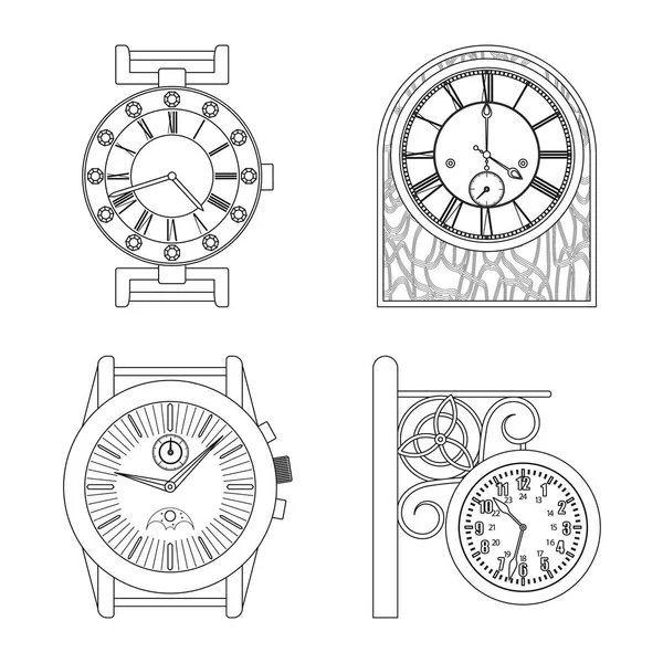 Oggetto isolato di orologio e segnale orario. Set di orologio e cerchio stock symbol per il web . — Vettoriale Stock