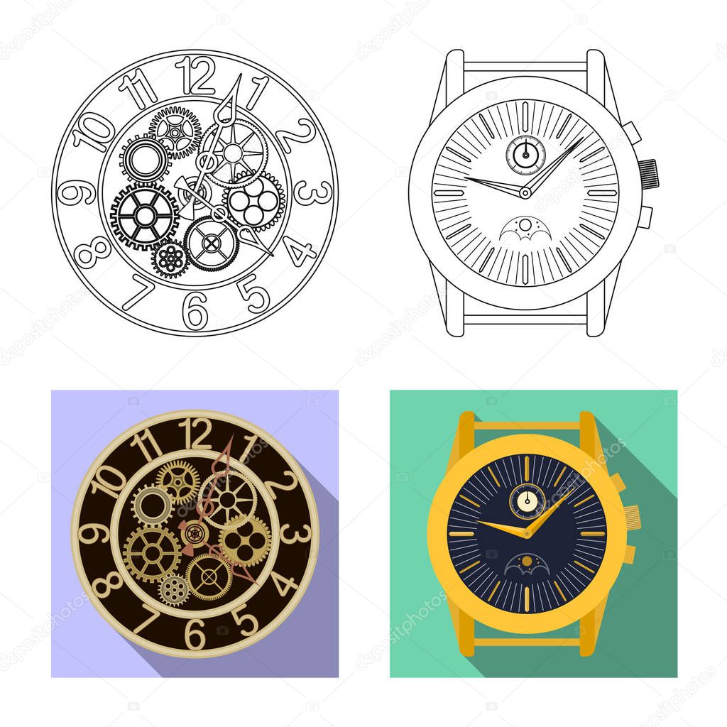 Vector design of clock and time symbol. Set of clock and circle stock vector illustration.