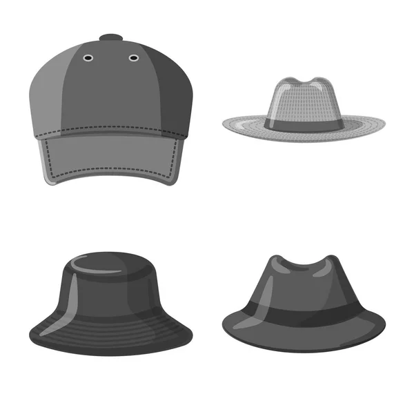 Vektorová design pokrývky hlavy a čepici symbol. Kolekce z pokrývky hlavy a příslušenství burzovní symbol pro web. — Stockový vektor
