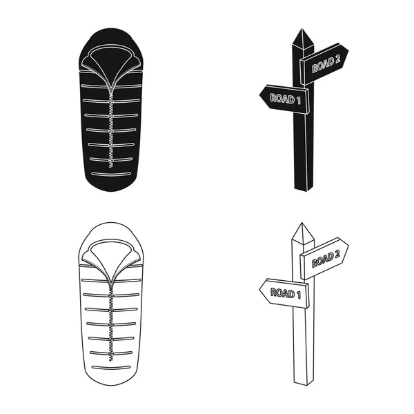 Vektorillustration des Bergsteigens und Gipfelsymbols. Set von Bergsteigen und Camp-Vektor-Symbol für Lager. — Stockvektor