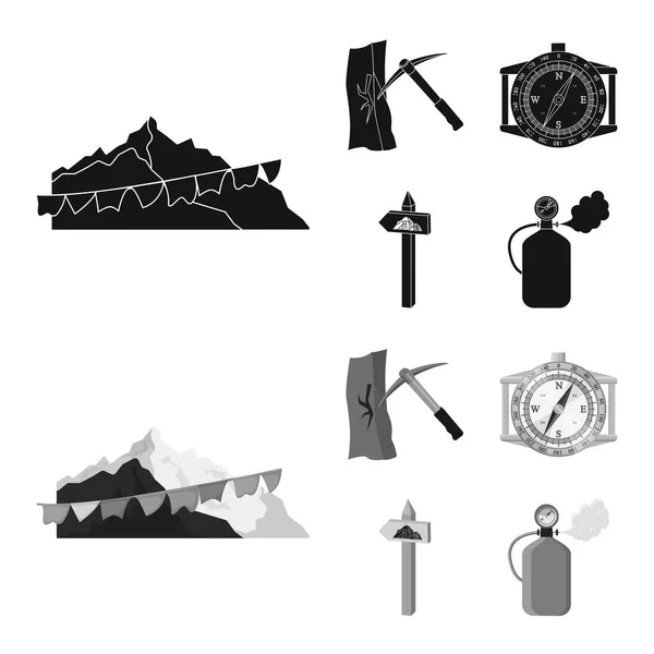Isoliertes Objekt des Bergsteigens und Gipfelsymbols. Set von Bergsteigen und Camp-Vektor-Symbol für Lager. — Stockvektor