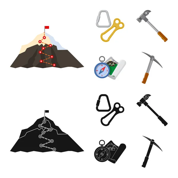 Geïsoleerde object van alpinisme en piek teken. Collectie van alpinisme en kamp aandelensymbool voor web. — Stockvector