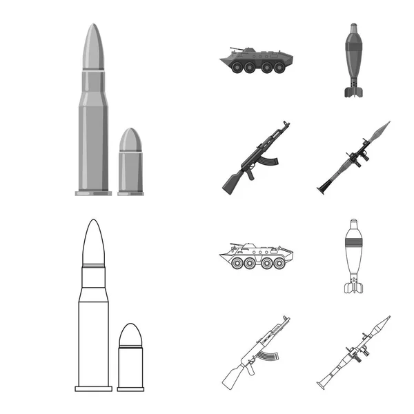 Изолированный предмет оружия и значок оружия. Набор оружия и армейского инвентаря . — стоковый вектор