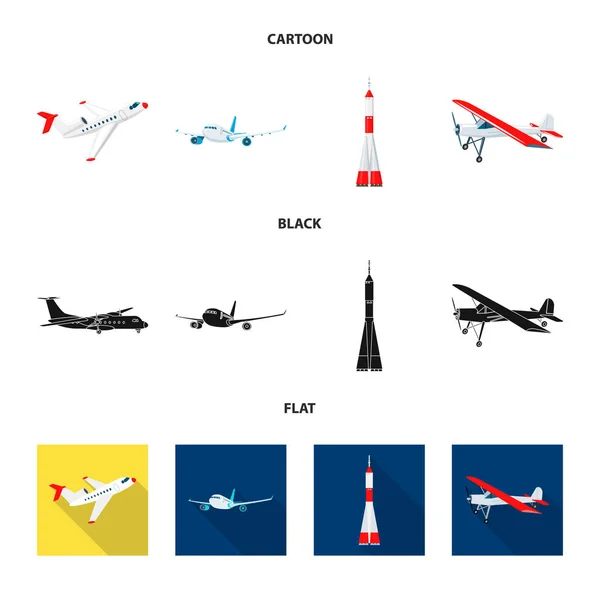 Geïsoleerde object van vliegtuig en vervoer symbool. Collectie van vliegtuig en hemel vector pictogram voor voorraad. — Stockvector