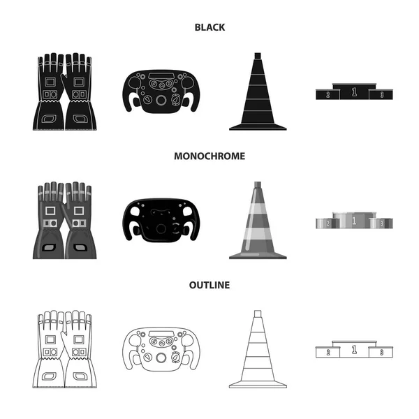 Vector εικονογράφηση του αυτοκινήτου και το Ράλλυ λογότυπο. Σύνολο αυτοκίνητο και τη φυλή εικονίδιο του φορέα σε απόθεμα. — Διανυσματικό Αρχείο