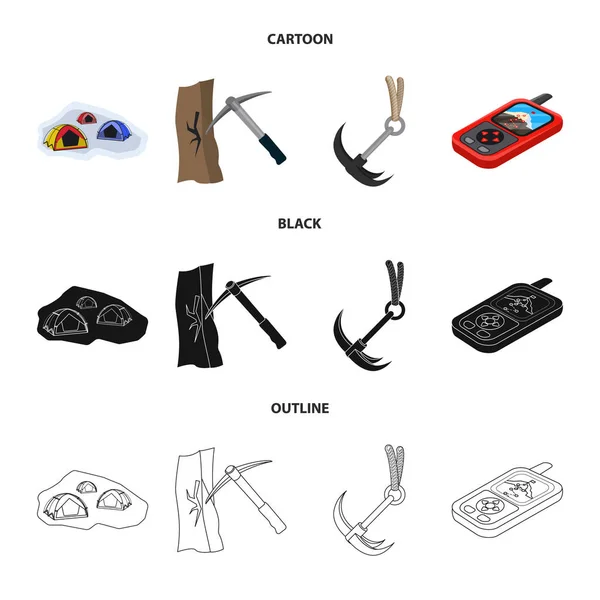 Vektorillustration Bergsklättring Och Peak Ikonen Uppsättning Bergsklättring Och Lägret Lagerför — Stock vektor