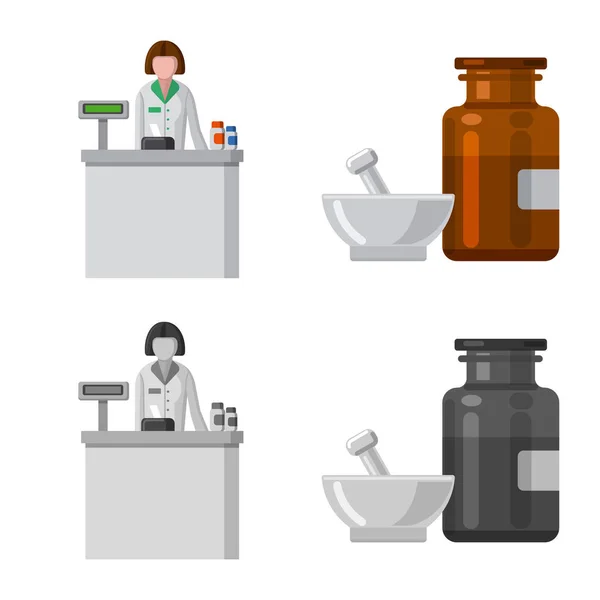 Design vettoriale della farmacia e simbolo dell'ospedale. Set di icone farmacia e vettoriale aziendale per magazzino . — Vettoriale Stock