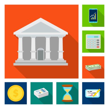 Banka ve para logo vektör tasarımı. Banka ve bill hisse senedi simgesi için web topluluğu.