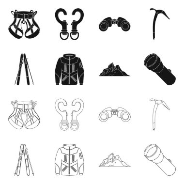 Dağcılık ve en yüksek işareti tasarımı vektör. Dağcılık ve kamp set vektör simge stok için.