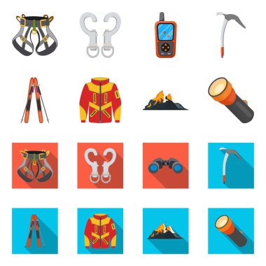 Dağcılık ve en yüksek işareti çizimi vektör. Dağcılık ve kamp set vektör simge stok için.