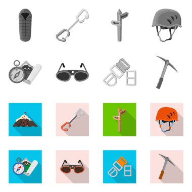 Dağcılık ve tepe simgesi yalıtılmış nesne. Dağcılık ve kamp kümesi web için hisse senedi simgesi.