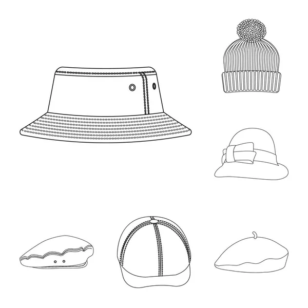 Projeto vetorial de chapelaria e logotipo da tampa. Conjunto de headgear e ícone de vetor acessório para estoque . — Vetor de Stock