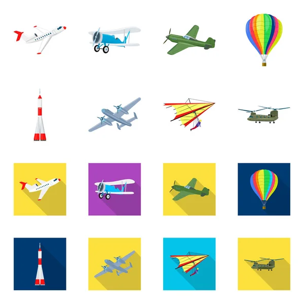 Vectorillustratie van vliegtuig en vervoer logo. Set van vliegtuig en hemel vector pictogram voor voorraad. — Stockvector