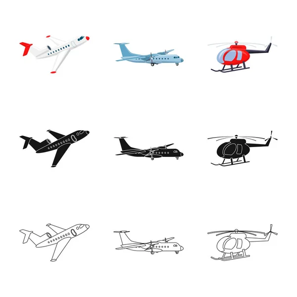 Conception vectorielle de l'avion et du panneau de transport. Ensemble d'icône vectorielle plan et ciel pour stock . — Image vectorielle