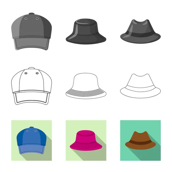 Ilustração vetorial de chapéus e logótipo de boné. Conjunto de chapéus e acessórios símbolo de estoque para web . — Vetor de Stock