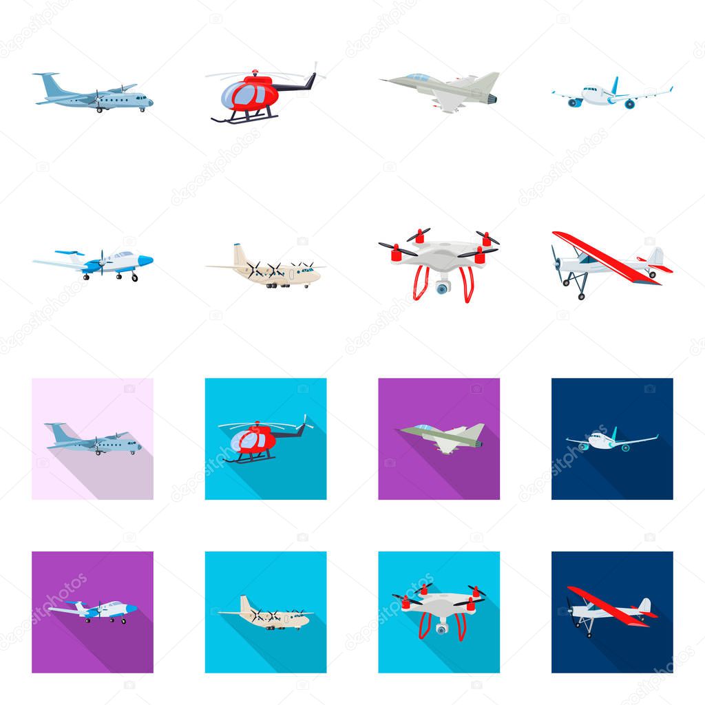 Isolated object of plane and transport icon. Collection of plane and sky vector icon for stock.