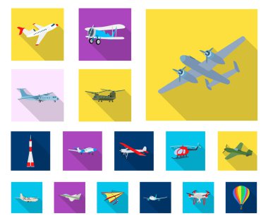 Uçak ve taşıma logosu yalıtılmış nesne. Uçak ve gökyüzü hisse senedi vektör çizim topluluğu.