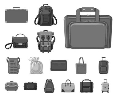 Bavul ve Bagaj logo yalıtılmış nesne. Bavul ve yolculuk hisse senedi vektör çizim seti.