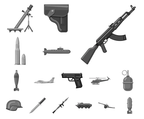 Isoliertes Objekt von Waffe und Waffensymbol. Set von Waffen und Armee Aktiensymbol für Web. — Stockvektor