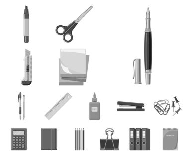 Ofis ve tedarik logo vektör tasarımı. Ofis ve okul hisse senedi simgesi için web topluluğu.