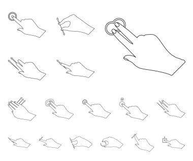 Dokunmatik ve el işareti yalıtılmış nesne. Hisse senedi için dokunmatik ekran ve dokunmatik vektör simge topluluğu.