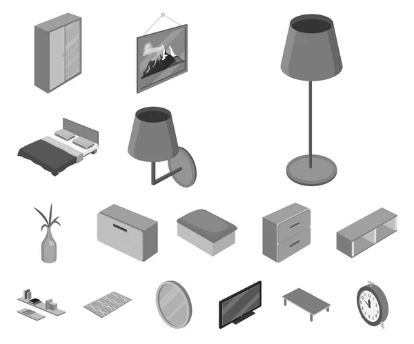 Vektoros illusztráció, hálószoba és szoba jel. Hálószoba és bútorok vektor ikon készlet gyűjteménye. — Stock Vector