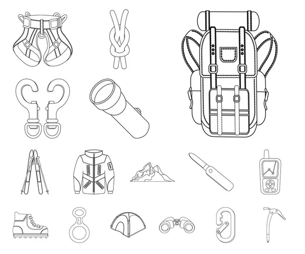 Illustration vectorielle de l'alpinisme et logo de pointe. Ensemble d'icône vectorielle d'alpinisme et de camp pour stock . — Image vectorielle