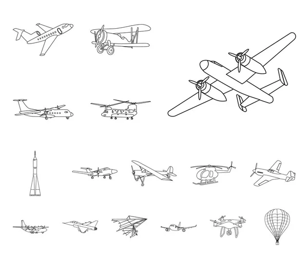 Objeto aislado de plano y símbolo de transporte. Conjunto de plano y cielo símbolo de stock para la web . — Vector de stock