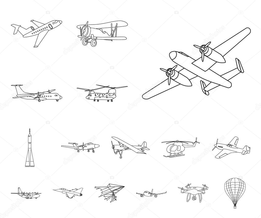 Isolated object of plane and transport symbol. Set of plane and sky stock symbol for web.