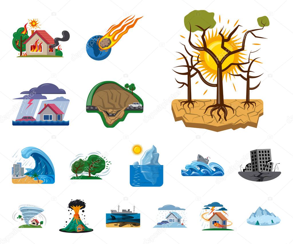 Vector design of natural and disaster logo. Set of natural and risk stock symbol for web.