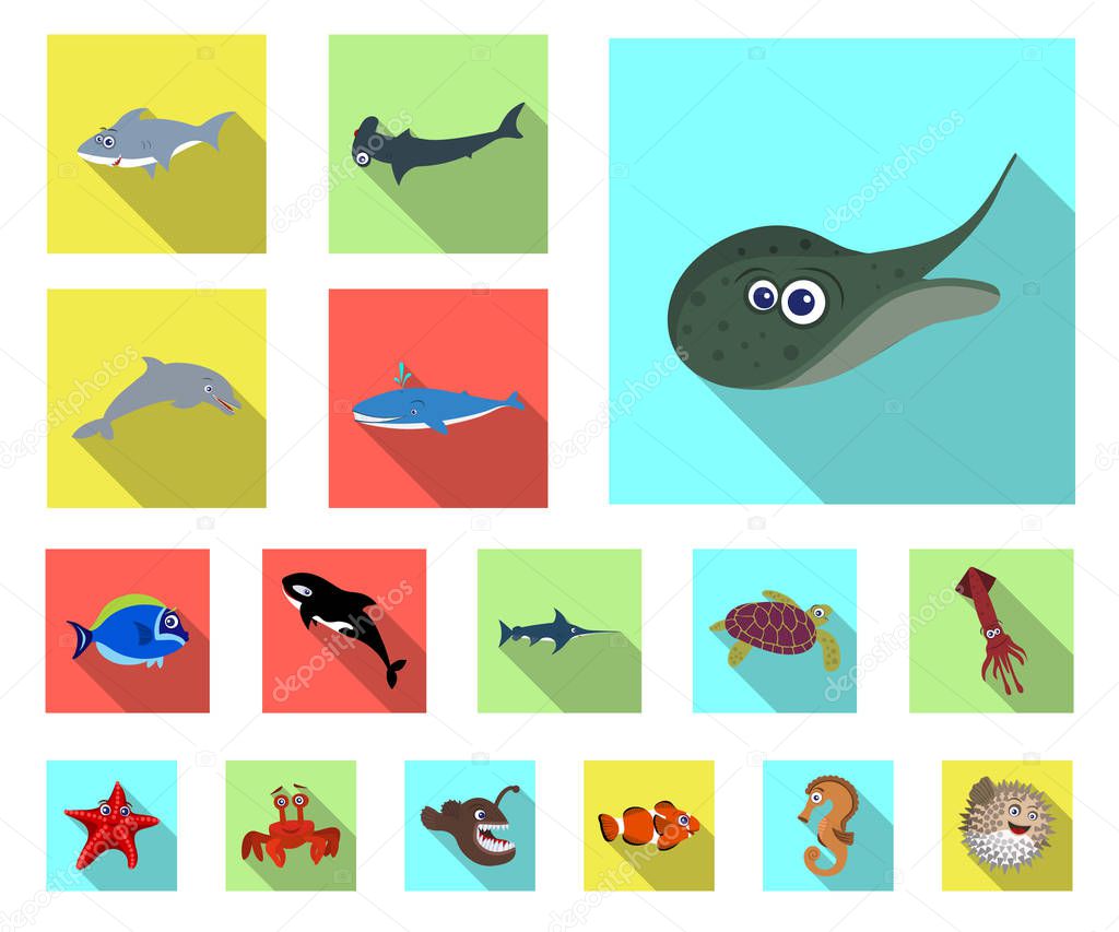 Isolated object of sea and animal sign. Collection of sea and marine vector icon for stock.