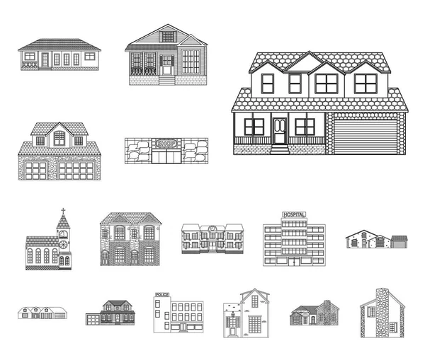 Diseño Vectorial Edificio Cartel Frontal Conjunto Icono Construcción Vector Techo — Vector de stock