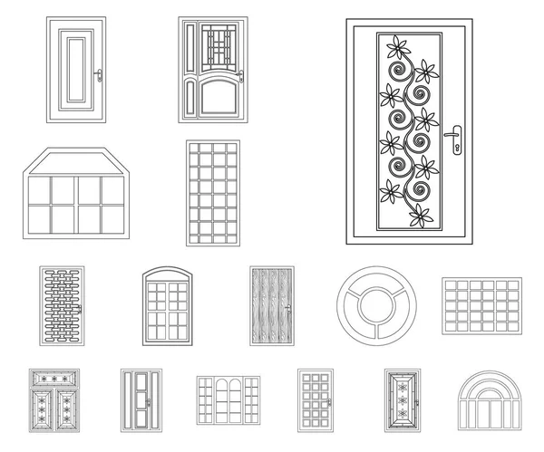 Diseño vectorial de la puerta y el icono frontal. Conjunto de ilustración vectorial de puerta y madera . — Vector de stock