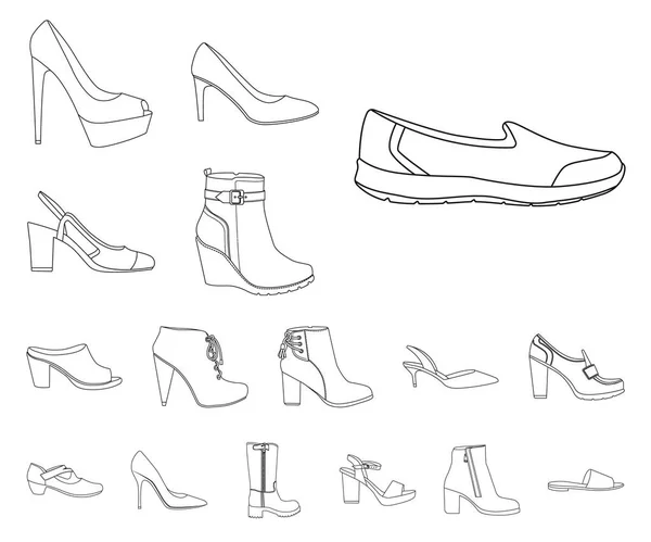 Projeto vetorial de calçado e sinal de mulher. Coleção de calçado e ícone de vetor de pé para estoque . — Vetor de Stock