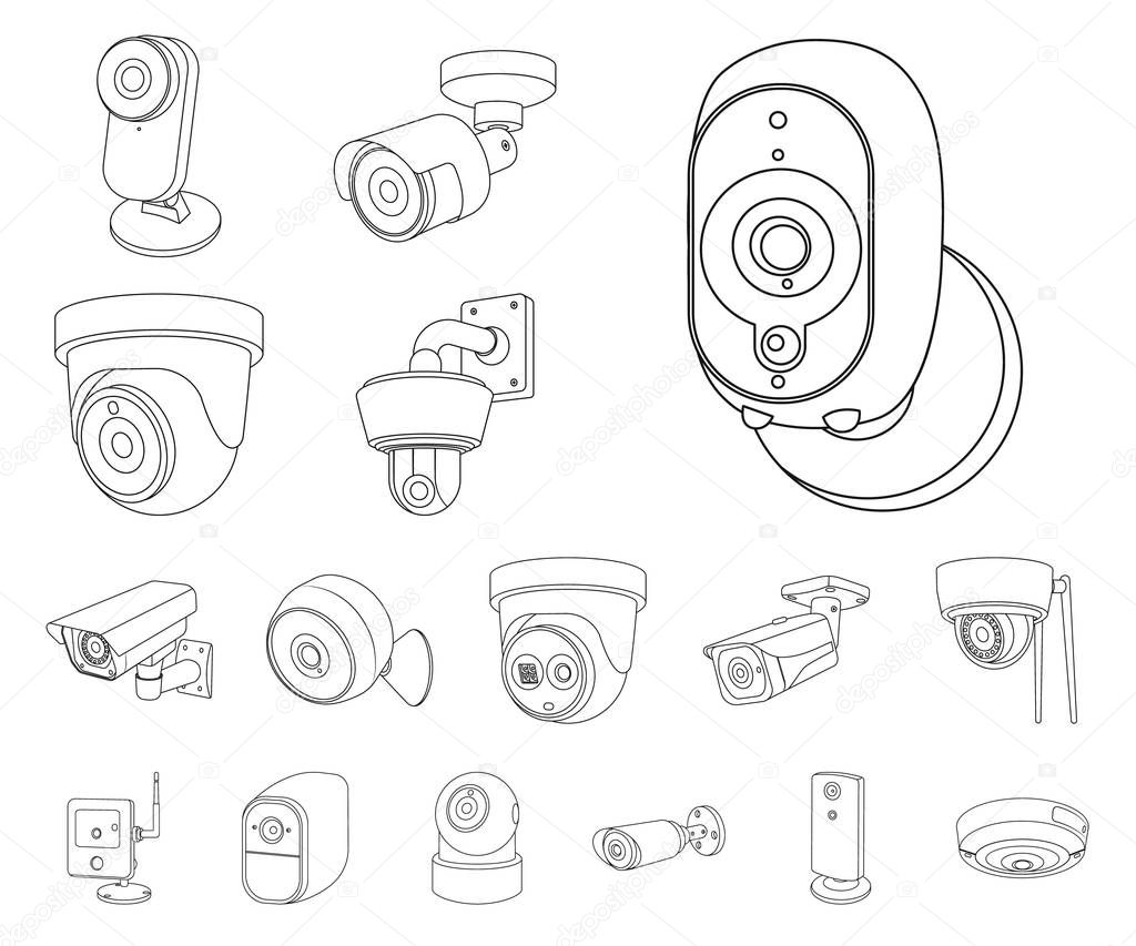 Vector design of cctv and camera icon. Collection of cctv and system vector icon for stock.