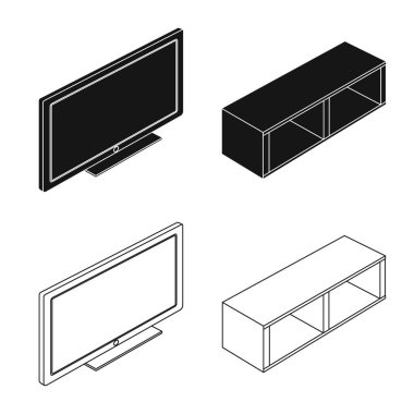 Yatak odası ve oda simge vektör tasarımı. Web için yatak ve mobilya hisse senedi simgesi kümesi.