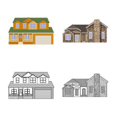 Bina ve açık yalıtılmış nesne logo. Bina ve çatı vektör simgesini hissenin koleksiyonu.