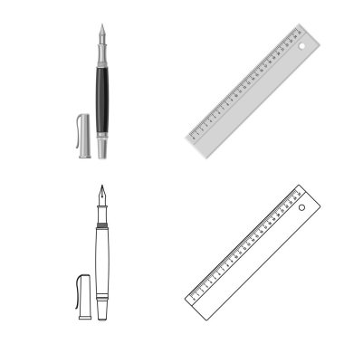 Ofis ve tedarik simge vektör tasarımı. Hisse senedi için ofis ve okul vektör simge kümesi.