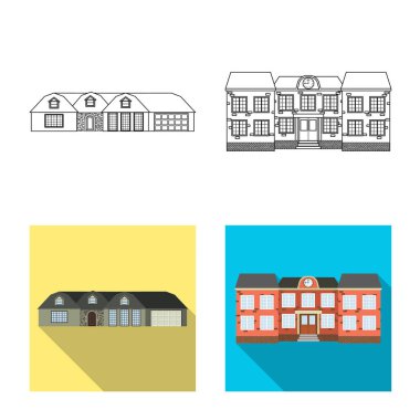 Vektör tasarım bina ve açık simgesi. Bina ve çatı hisse senedi vektör çizim koleksiyonu.