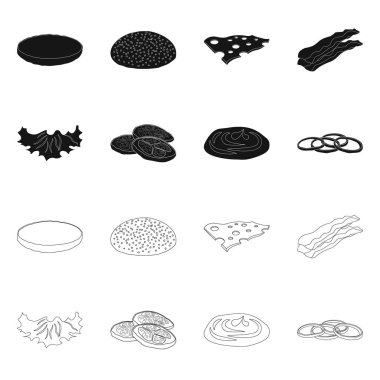 Yalıtılmış nesne burger ve sandviç sembolü. Burger ve dilim hisse senedi vektör çizim topluluğu.