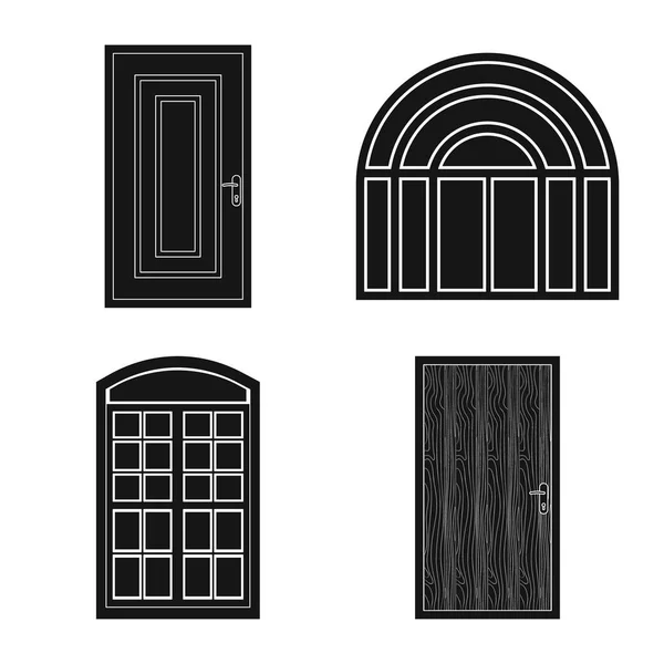 Diseño vectorial de puerta y letrero delantero. Conjunto de puerta y símbolo de madera para web . — Vector de stock