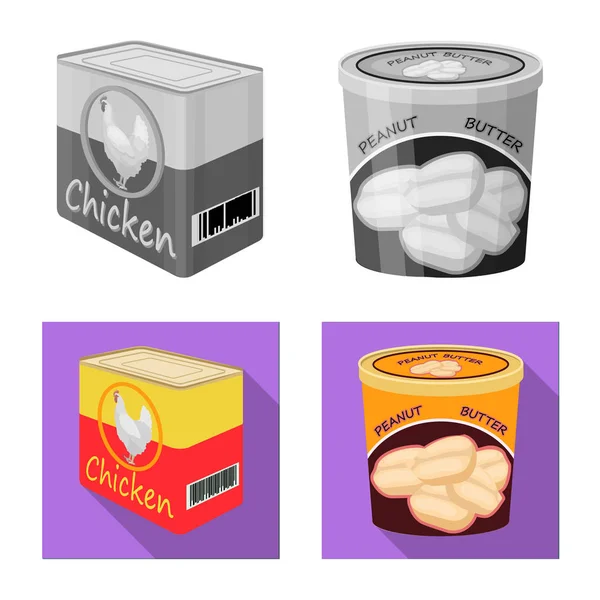 Geïsoleerde object van kan en voedsel symbool. Collectie van kan en pakket aandelensymbool voor web. — Stockvector