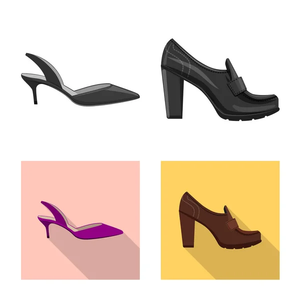 Elkülönített objektum lábbeli és nő ikon. Gyűjteménye cipő és láb tőzsdei szimbólum a web. — Stock Vector