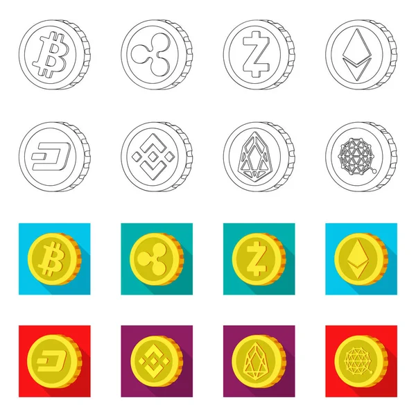 Objet isolé de crypto-monnaie et logo de la pièce. Ensemble d'icône crypto-monnaie et crypto-vecteur pour stock . — Image vectorielle