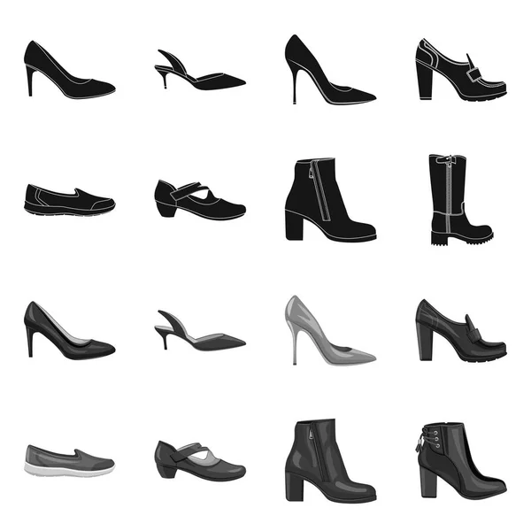 Ayakkabı ve kadın sembolü yalıtılmış nesne. Ayakkabı ve ayak hisse senedi vektör çizim topluluğu. — Stok Vektör